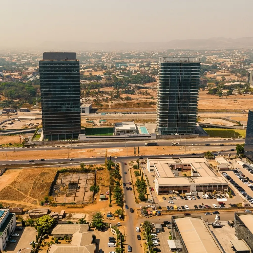 Aerial view of Lagos business district and coastline